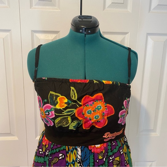 DESIGUAL Summer Cotton Strapless Convertable Cotton Floral Mini Dress. Size 12. - Picture 5 of 16